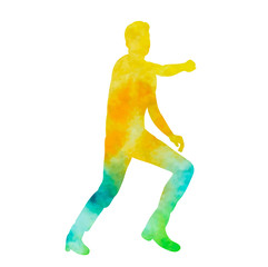  isolated, white background, watercolor silhouette man dancing dance
