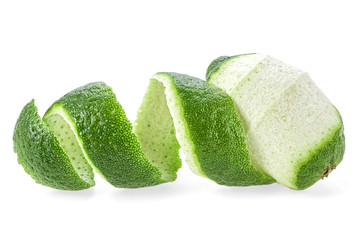 Fresh lime on a white background. Lime and peel.
