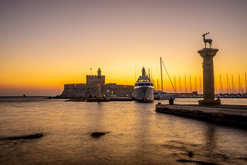 Windmills at Mandraki Harbour in Rhodes island