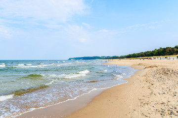 View of beach in Baabe summer resort from sand dune, Ruegen island, Baltic Sea, Germany