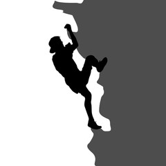 Black silhouette rock climber on white background