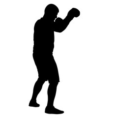 Black silhouette of an athlete boxer on a white background