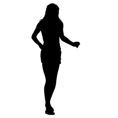 Black silhouette woman standing, people on white background