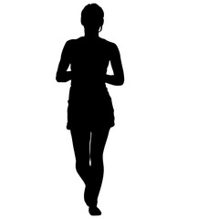Black silhouette woman standing, people on white background