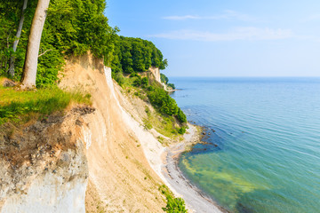 Fototapeta premium Chalk cliffs and blue sea in Jasmund National Park, Ruegen island, Baltic Sea, Germany
