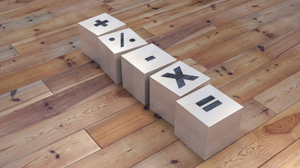 Arithmetic signs school play cubes. 3d illustration 