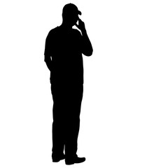 Black silhouette man standing, people on white background