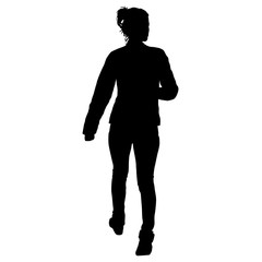 Black silhouette woman standing, people on white background