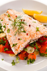 Roasted salmon and vegetables