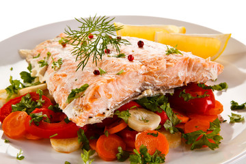 Roasted salmon and vegetables