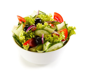 Greek salad on white background