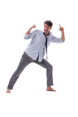 Barefooted businessman isolated on white background