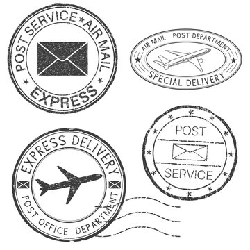 Postmarks. Black ink round postal stamps