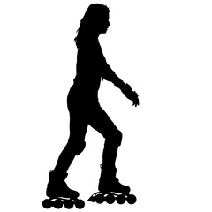 Fototapeta na wymiar Black silhouette of an athlete on roller skates on a white background