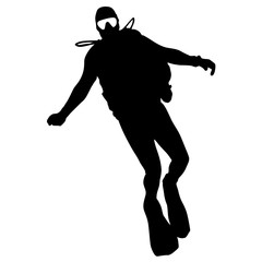 Black silhouette scuba divers on a white background