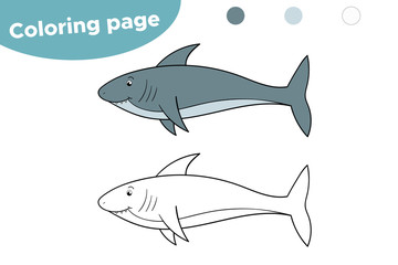 Coloring page for kids. Cartoon shark. Hand drawn. Vector illustration