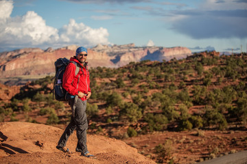 Hiker in Capitol reef National park in Utah, USA