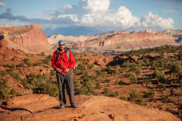 Hiker in Capitol reef National park in Utah, USA