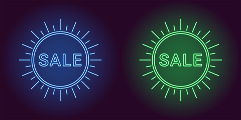 Neon icon of Blue and Green Sale badge