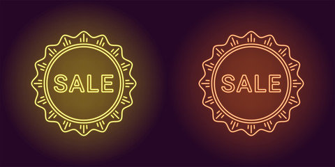 Neon icon of Yellow and Orange Sale badge