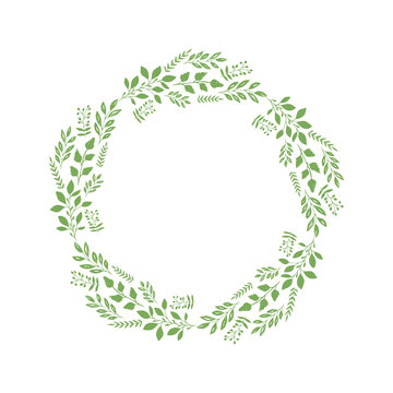 Vector decorative wreath with different plants and branches. Isolated.