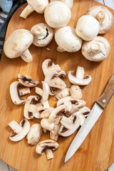 Fresh sliced white mushrooms