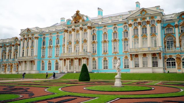 St. Petersburg, Tsarskoe Selo, Russia, June 2018: Catherine Palace in Catherine park in Tsarskoe Selo near Saint Petersburg, Russia.