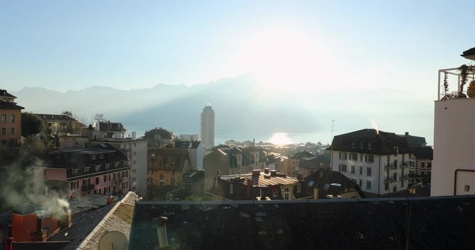 Panorama of the city of Montreux Switzerland. View of European town landscape2