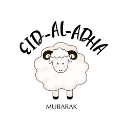 Illustration of sheep with colorful balloon on grey background for Islamic Festival of Sacrifice, Eid-Al-Adha celebration.
