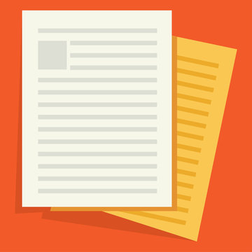 Documents icon. Stack of paper sheets. Confirmed or approved document. Flat illustration isolated on color background.
