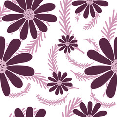 Violet scale color summer background with camomiles flowers. Floral seamless pattern. Monochromatic vector illustration.