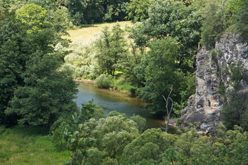 Fototapeta na wymiar View of valley near Hardegg in National Park Thayatal in Lower Austria 
