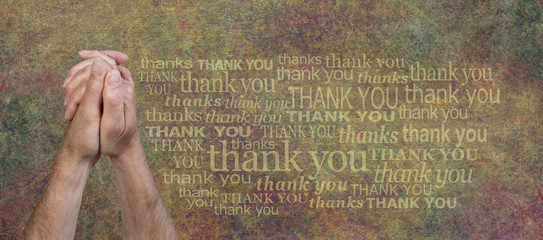 Thank you Prayer Hands Rustic background - male holding his hands in the prayer position with a...