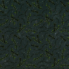 Pepper, Rosemary and Thyme Seamless Endless Vector Background. Fresh Green Herbs for Meat, Steak or Seafood Cooking. Hand Drawn Illustration. Doodle Style. Black Board Background and Chalk.