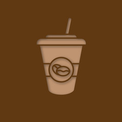 Iced coffee drink paper cut out icon