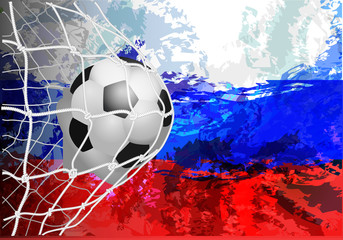 Soccer Ball with Flag of Russia. Vector illustration the background of the stadium FIFA world cup. Russia 2018.