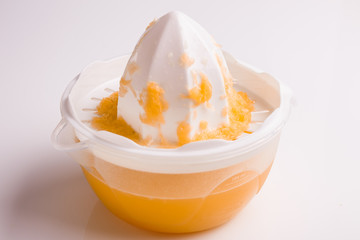 oranges and juice on a white background