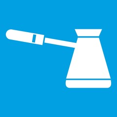 Coffee cezve icon white isolated on blue background vector illustration