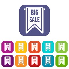 Big sale banner icons set vector illustration in flat style in colors red, blue, green, and other