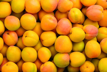 Ripe apricots fruit background. Top view.