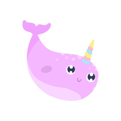 Cute magical narwhal vector illustration. Flat design © Svetlana
