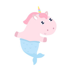 Cute unicorn mermaid flat vector illustration