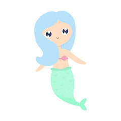 Cute mermaid vector flat illustration