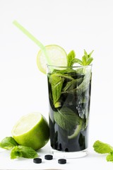 healthy mojito with activated charcoal.