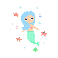 Mermaid with sea animals vector illustration