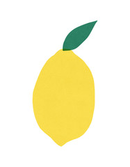 Hand drawn colorful lemon with leaf on the white background