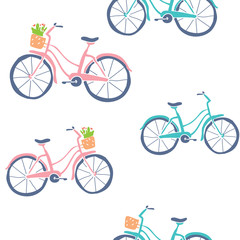 Cute hand drawn bicycles seamless pattern