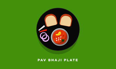 Pav Bhaji Vector Illustration. Indian Pav and Bhaji Concept. Indian Cuisine Meal / Dish.