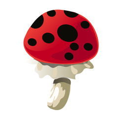 Fantasy mushroom with black spots isolated on white background. Vector cartoon close-up illustration.