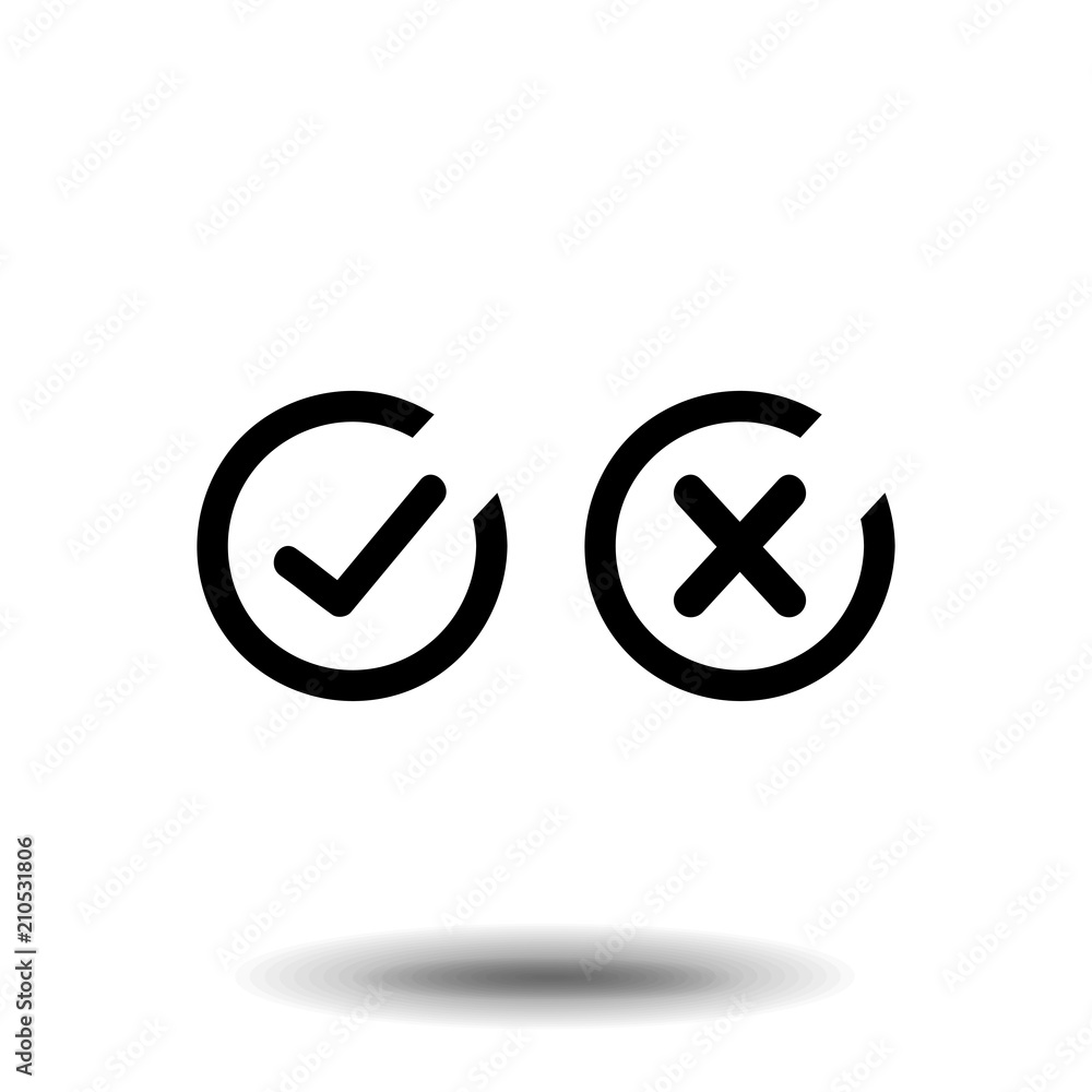 Poster thin line check mark icons. black tick and cross checkmarks flat line icons set. vector illustration